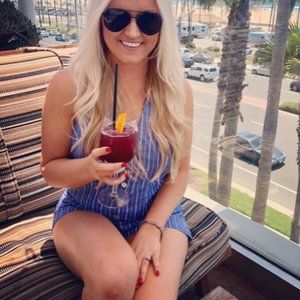 Blue & White Pin Striped Backless Romper